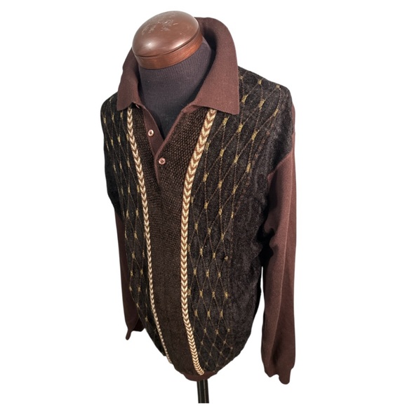 cigar couture Other - Cigar Couture Men's Polo Soft Knit Sweater Mens L Black Brown Y2K Grandpa Core